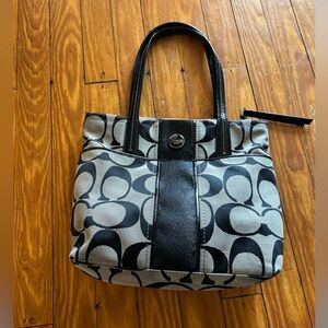 Coach F25771 Signature Silver and Black Jacquard & Patent Leather Tote Bag